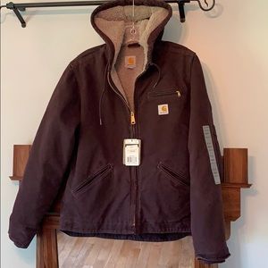 Carhartt Sherpa lined hooded canvas coat